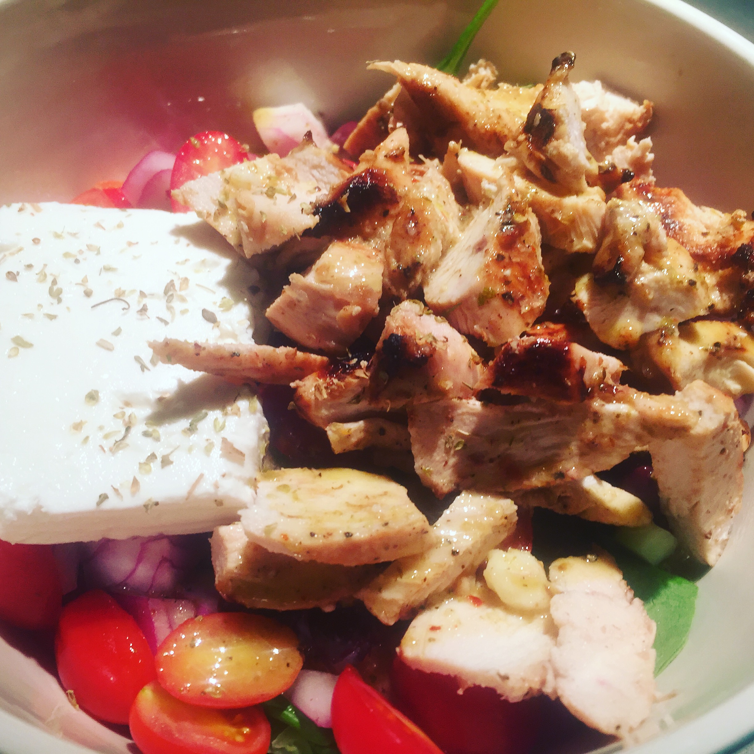 summer salads – travel inspired greek salad with lemony grilled chicken