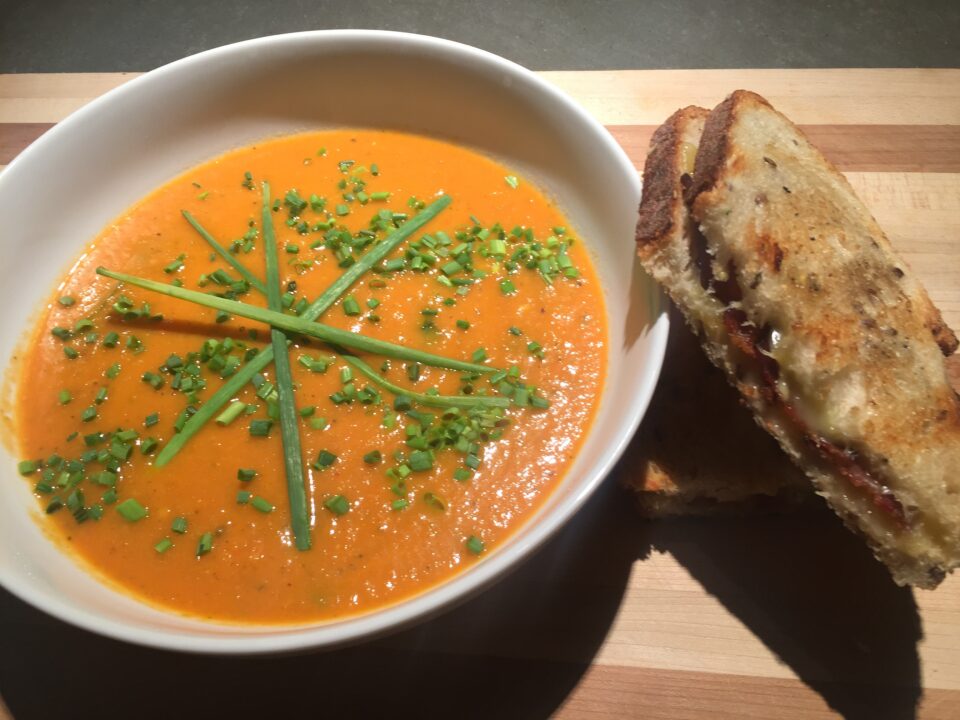 Bacon grilled cheese and tomato soup