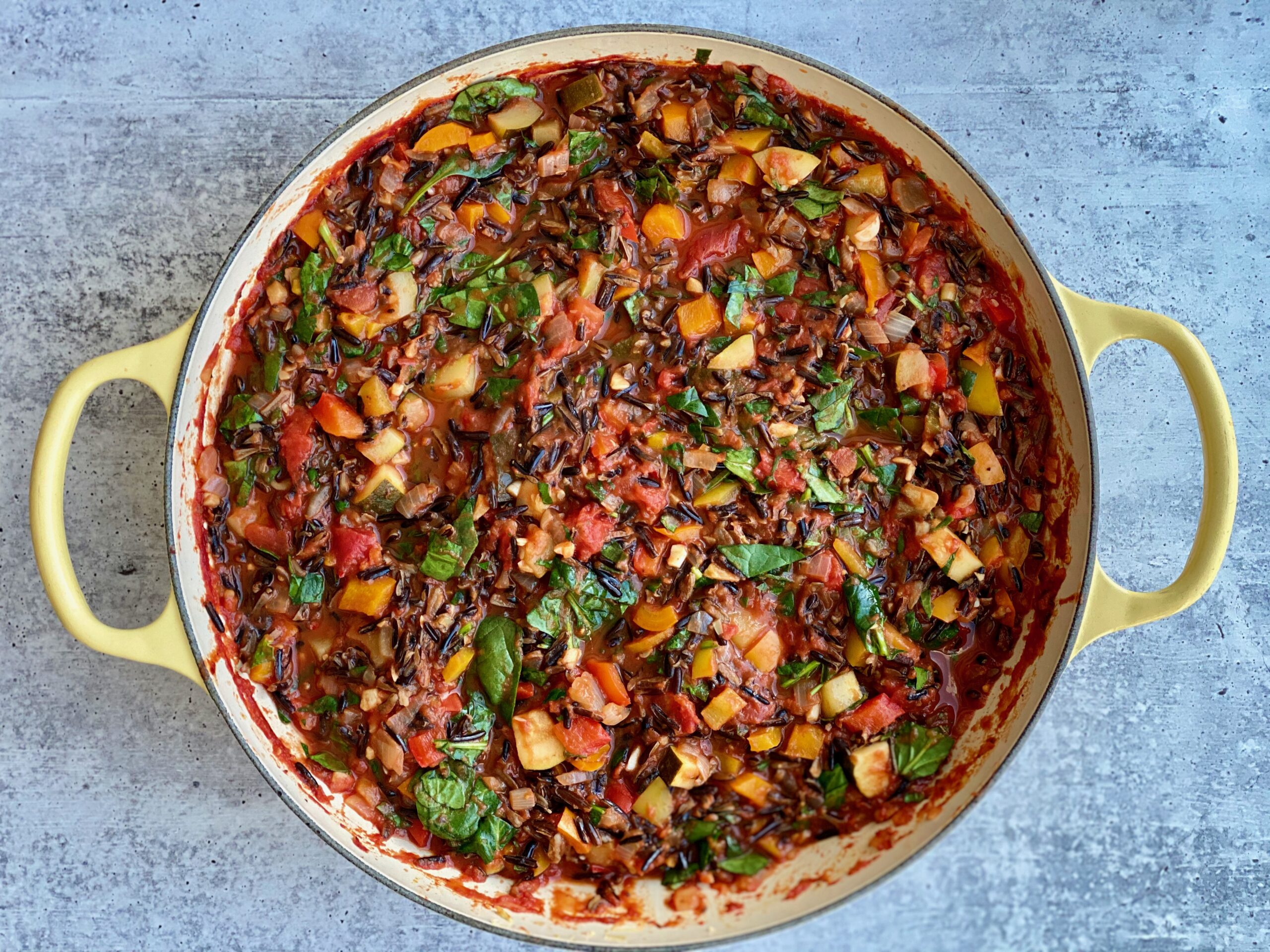 An image of the filling of a stuffed bell pepper in one pan