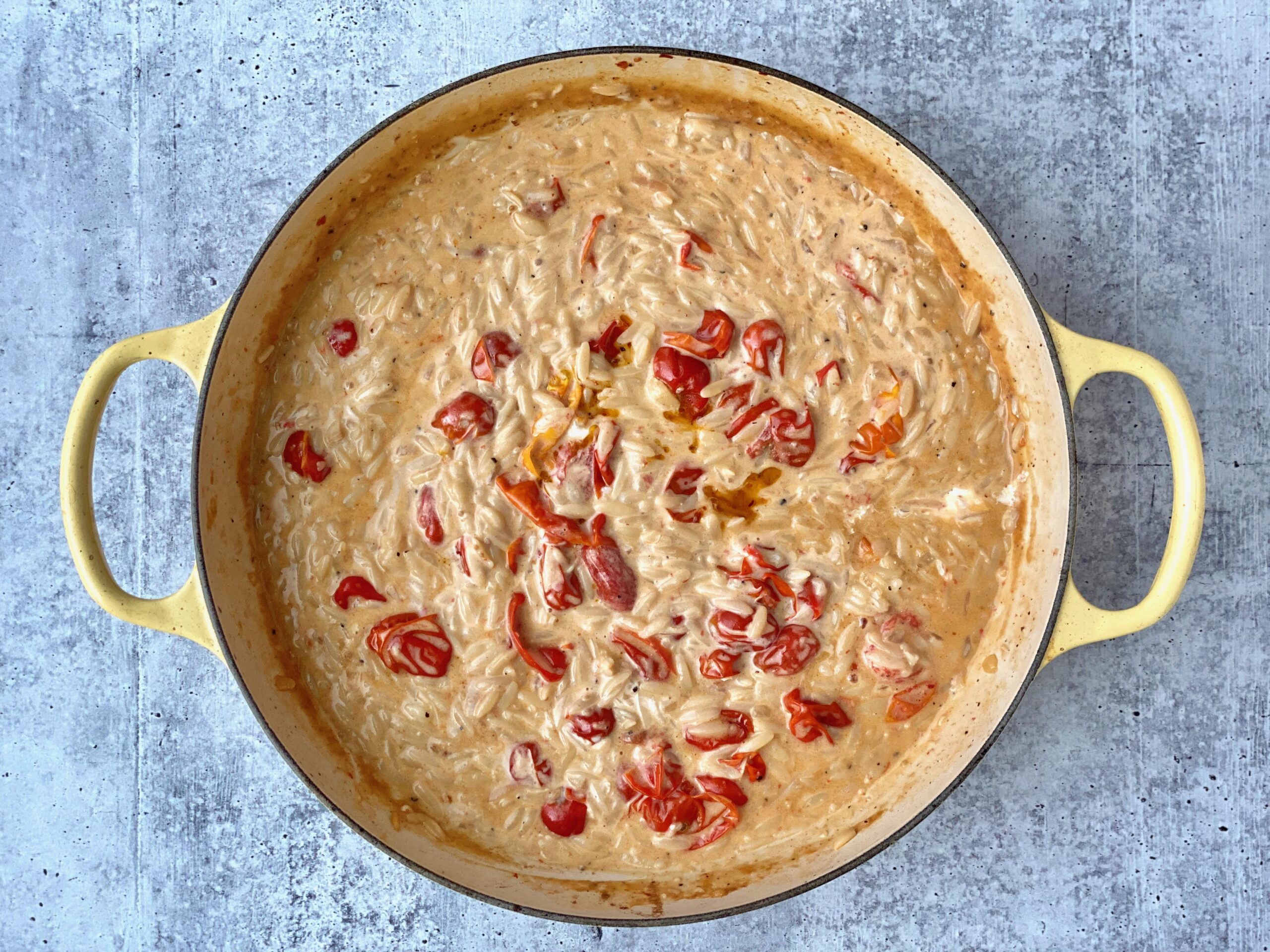 Creamy Orzo with Blistered Tomatoes