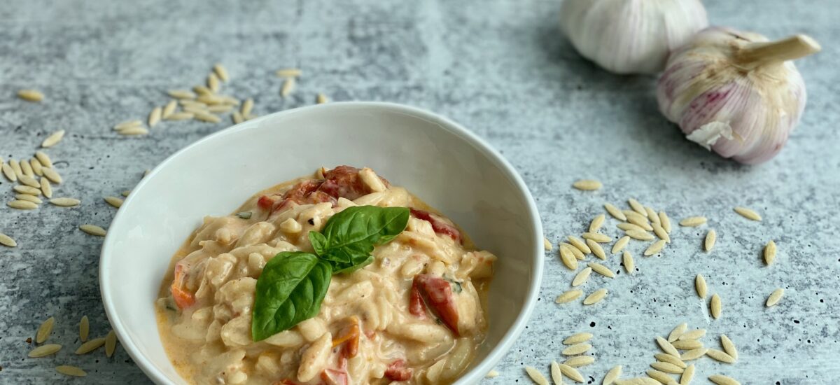 Cheesy Orzo with Roasted Tomatoes