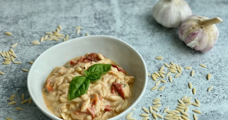 Cheesy Orzo with Roasted Tomatoes