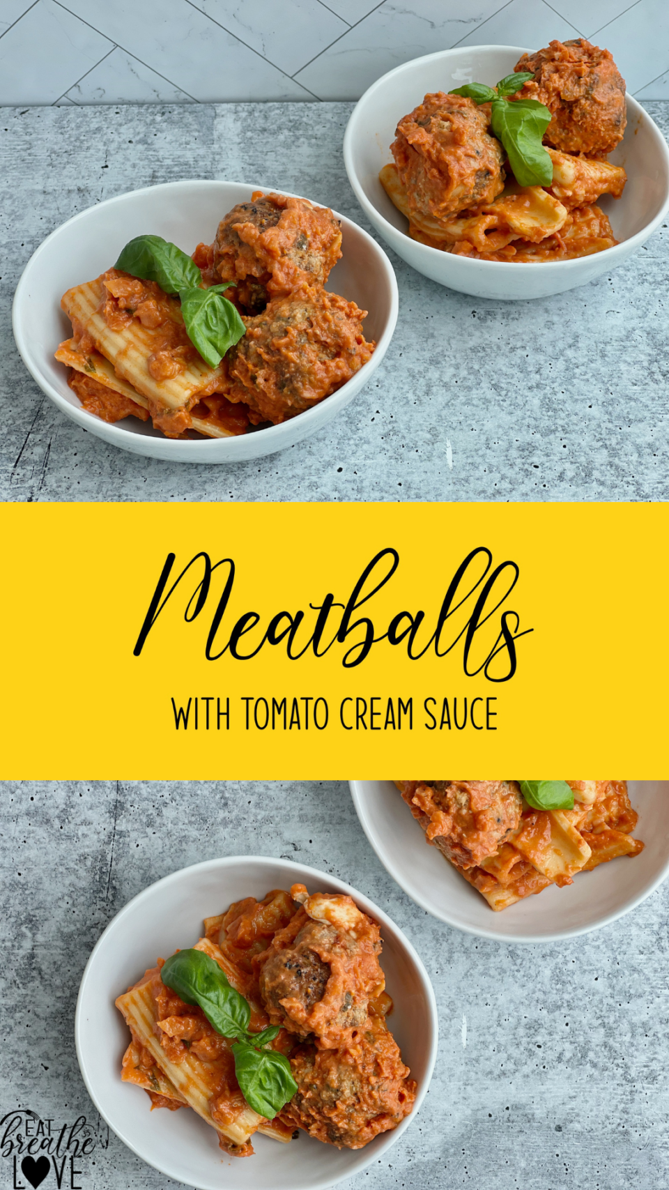 A bowl of pasta and meatballs