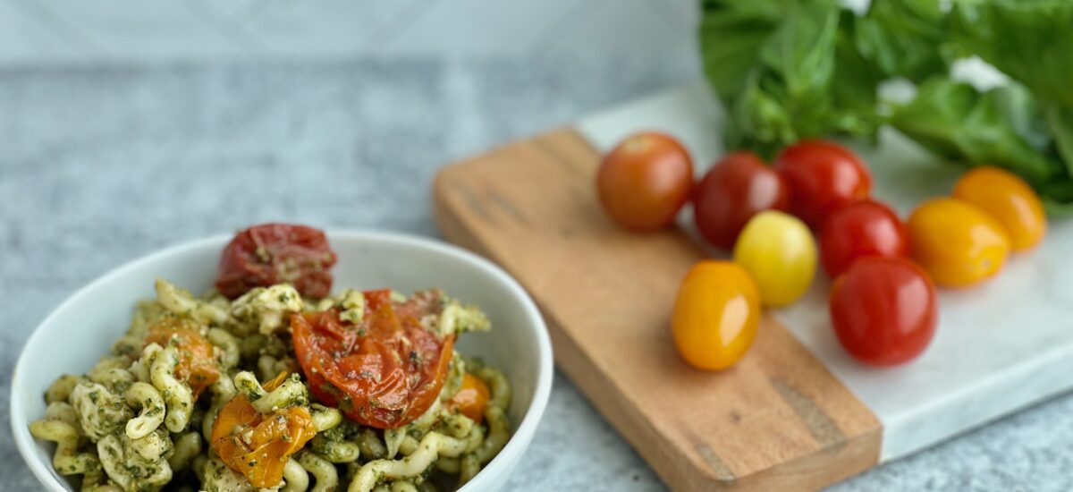 Easy Pesto Pasta with Roasted Tomatoes