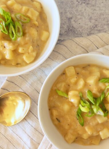 Picture of two bowls of potato soup