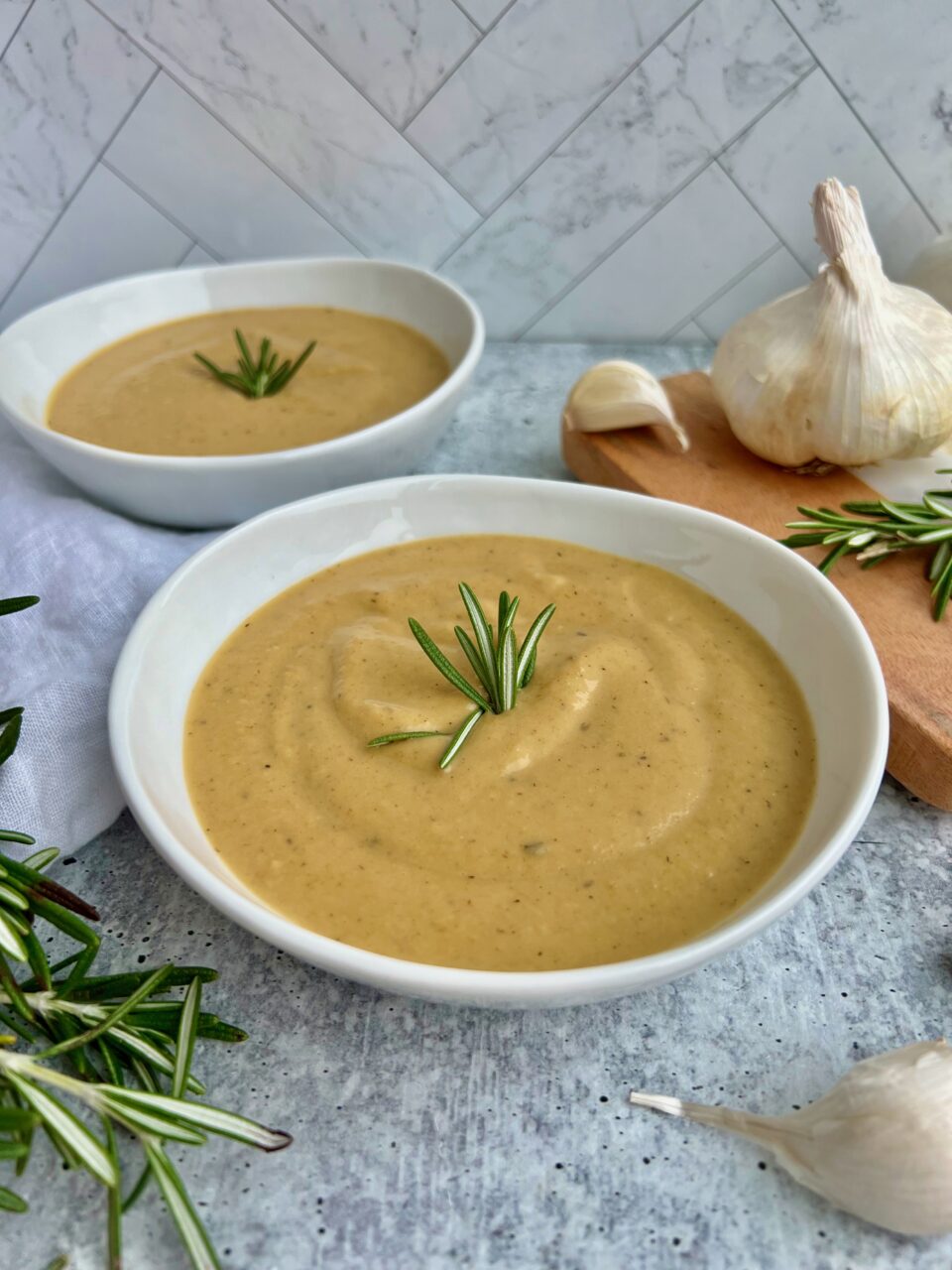 Roasted Garlic & White Bean Soup with Herb Oil - Yes to Yolks